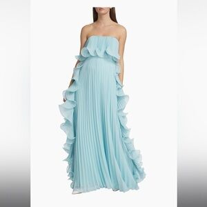 Badgley Mishcka Strapless Pleated Ruffle Gown
